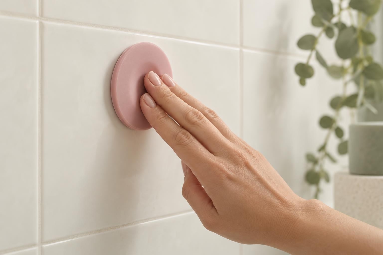 Une ventouse générique pressée doucement contre un carreau lisse