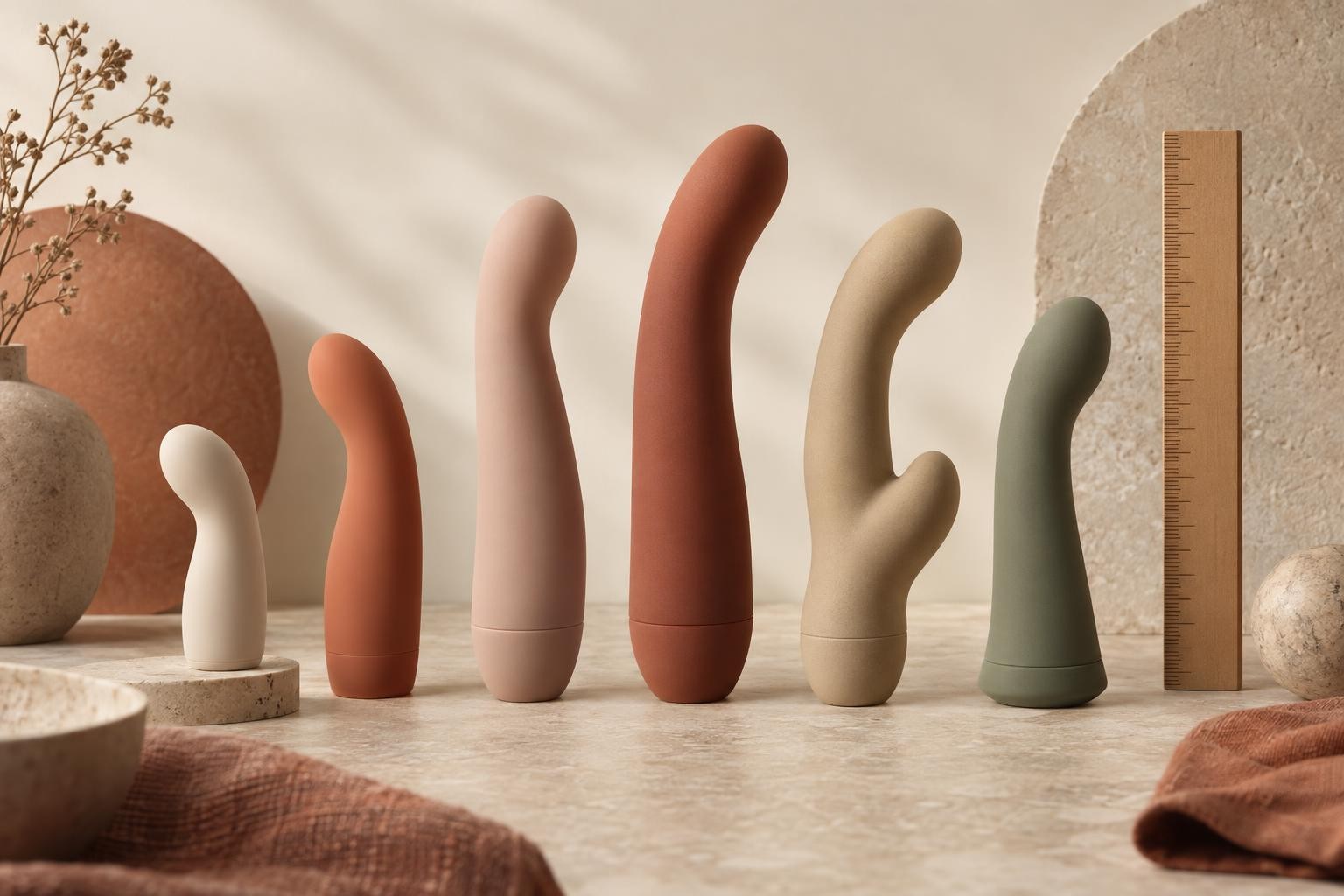 Plusieurs accessoires de formes et tailles différentes présentés côte à côte pour comparer les silhouettes